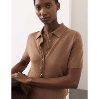 Autograph Merino Wool Rich Polo Neck Knitted Top with Cashmere Golden Brown