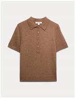 Merino Wool Rich Polo Neck Knitted Top with Cashmere