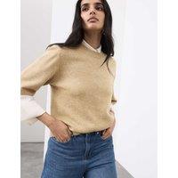 Autograph Merino Wool Rich Knitted Top with Cashmere Sandstone