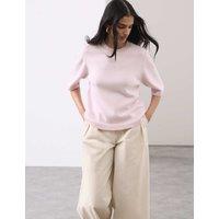 Autograph Merino Wool Rich Knitted Top with Cashmere Pale Pink