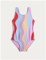 M&S Wave Print Swimsuit (2-8 Yrs) Powder Blue