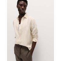 M&S Regular Fit Pure Linen Striped Shirt Ecru Mix