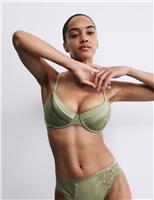 Rosie Silk & Lace Wired Scoop Demi Cup Bra (A-E) Olive
