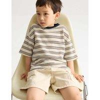 M&S Cotton Rich Knitted Striped T-Shirt (2-8 Yrs) Brown Mix