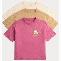 M&S 3 Pack Pure Cotton Fruit Graphic T-Shirts (2-8 Yrs) Pink Mix