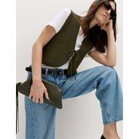 M&S Tie Front Slim Fit Cropped Knitted Waistcoat Dark Khaki