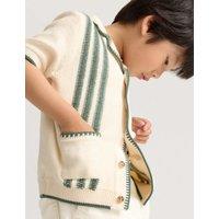 M&S Pure Cotton Striped Knitted Shirt (2-8 Yrs) Dark Green Mix