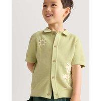 M&S Pure Cotton Knitted Embroidered Polo Shirt (2-8 Yrs) Avocado