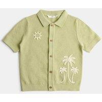 M&S Pure Cotton Knitted Embroidered Polo Shirt (2-8 Yrs) Avocado
