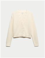 Cotton Blend Lace Trim V-Neck Cardigan