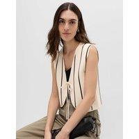 M&S Tie Front Striped Cropped Knitted Waistcoat Vanilla
