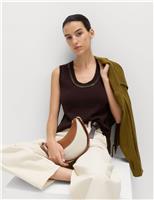 M&S Cotton Rich Chain Trim Knitted Vest Raisin