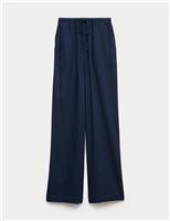 M&S Drawstring Wide Leg Trousers with Linen Navy