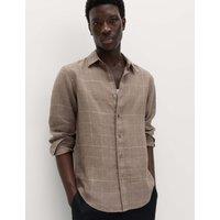 M&S Pure Linen Check Shirt Mole Mix