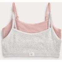 M&S 2 Pack Plain Rib Woven Heart Crop Tops (7-16 Yrs) Pink Mix