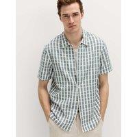 M&S Regular Fit Pure Cotton Short Sleeve Shirt Blue Mix