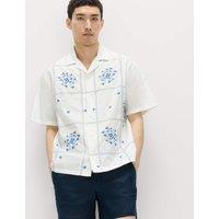 M&S Relaxed Fit Pure Cotton Short Sleeve Shirt White Mix