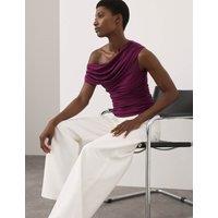Autograph Lyocell Rich Draped Bardot Top Dark Grape