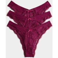 M&S 3pk Jasmine Lace Miami Knickers Dark Raspberry