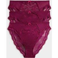 M&S 3pk Jasmine Lace High Waisted High Leg Knickers Dark Raspberry