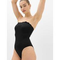 M&S Floral Broderie Bandeau Swimsuit Black