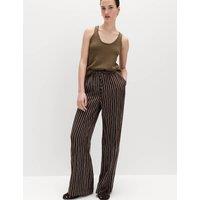 M&S Lyocell Rich Drawstring Wide Leg Trousers Brown Mix