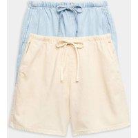 M&S 2 Pack Cotton Rich Pull On Denim Shorts Ecru Mix