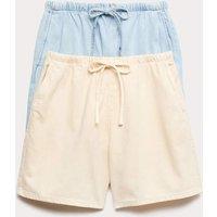 M&S 2 Pack Cotton Rich Pull On Denim Shorts Ecru Mix