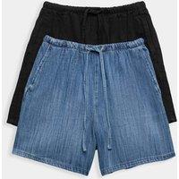 M&S 2 Pack Cotton Rich Pull On Denim Shorts Indigo Mix