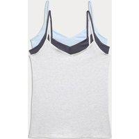 M&S 3pk Cotton Rich Strappy Vests Blue Mix