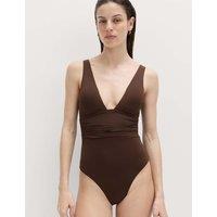 M&S Tummy Control Deep Plunge Swimsuit Peat