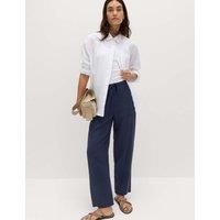 M&S Pull On Elasticated Waist Straight Leg Trousers Navy
