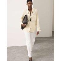 Autograph Pure Linen Contrast Button Shirt Dark Cream