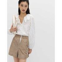 M&S Gingham High Waisted Shorts Brown