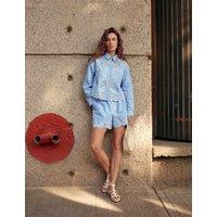 M&S Pure Cotton Embroidered Striped Shorts Blue