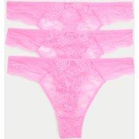 M&S 3pk Jasmine Lace Thongs Pink Shimmer