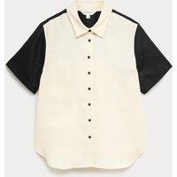 Autograph Pure Flax Linen Contrast Resort Shirt Ivory Mix