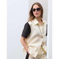 Autograph Pure Flax Linen Contrast Resort Shirt Ivory Mix