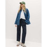 M&S Cotton Blend Pull On Tapered Trousers Blue