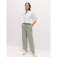 M&S Cotton Blend Pull On Tapered Trousers Soft Green