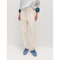 M&S Cotton Blend Pull On Tapered Trousers Ecru