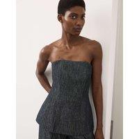 Autograph Linen Rich Fitted Bandeau Top Denim