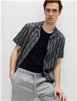 M&S Pure Cotton Geometric Short Sleeve Shirt Black Mix