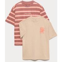 M&S 2 Pack Pure Cotton Graphic T-Shirts (6-16 Yrs) Orange Mix