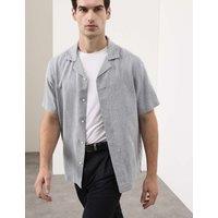 Autograph Linen Blend Short Sleeve Shirt Air Force Blue