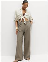 Linen Rich Tie Side Wide Leg Trousers