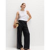 M&S Linen Rich Tie Side Wide Leg Trousers Black