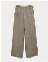 M&S Linen Rich Tie Side Wide Leg Trousers Black