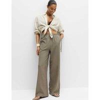 M&S Linen Rich Tie Side Wide Leg Trousers Khaki