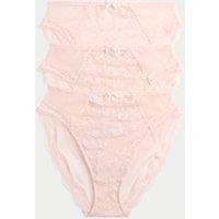 M&S 3pk Jasmine Lace High Waisted High Leg Knickers Soft Coral